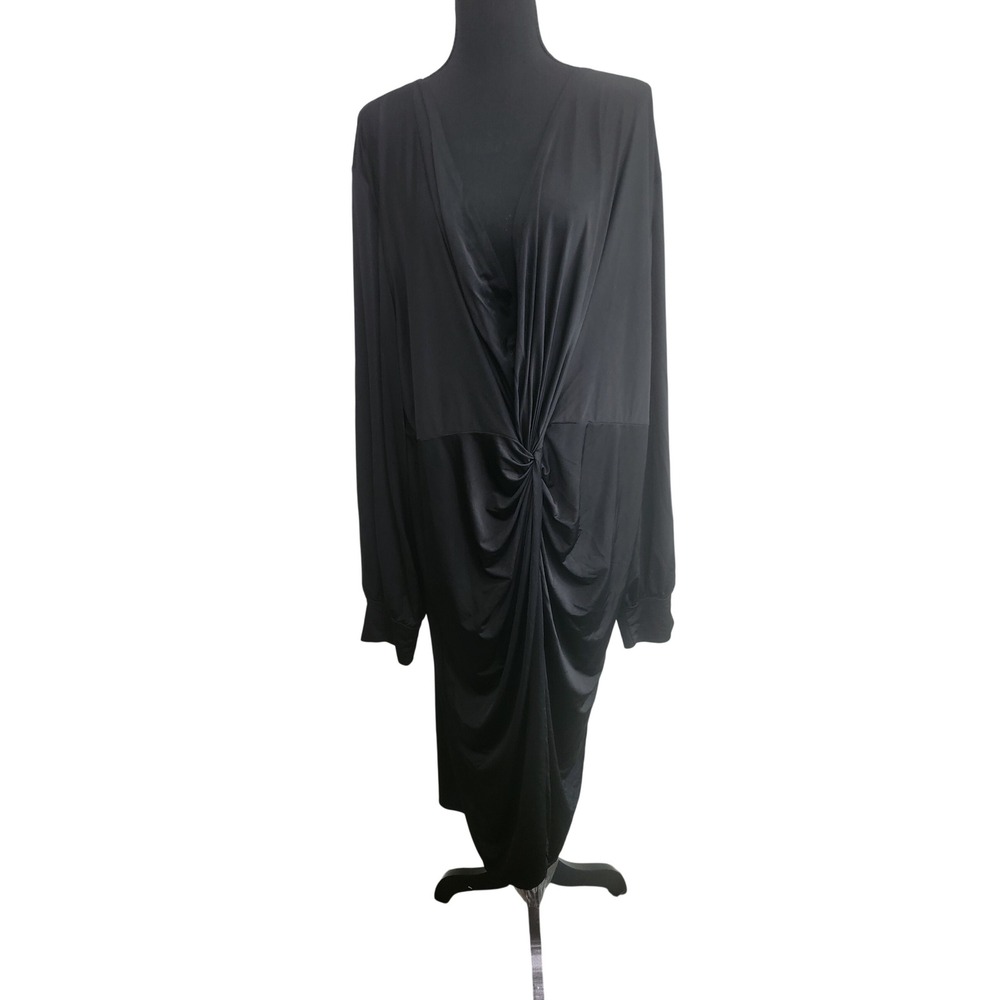 Boohoo Plus Size 24 Black Twist Front V-Neck Long Sleeve Midi Dress Draped